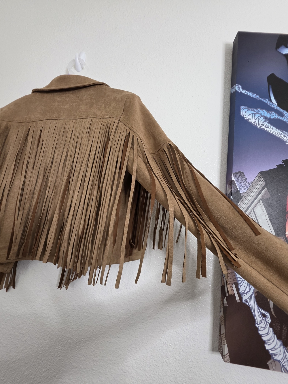 Womens Faux Suede Fringe Cropped Jacket Tan Brown Western Cowgirl Small - Picture 9 of 14
